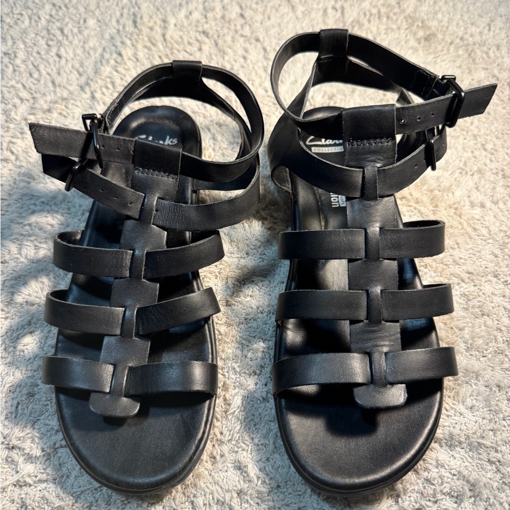 Clarks Black Leather Sandals